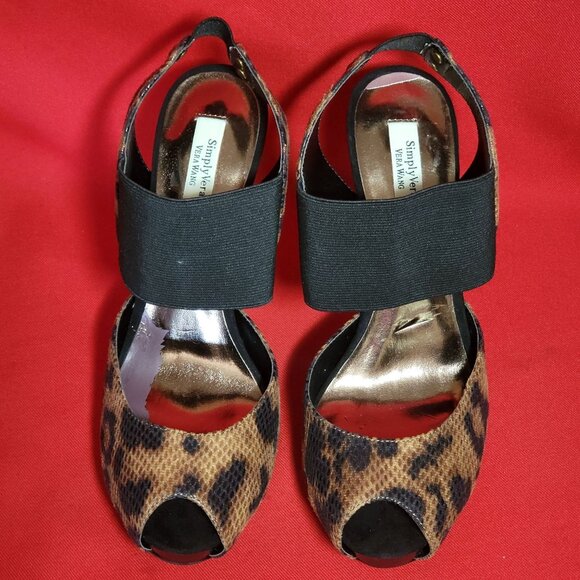 Simply Vera Strappy Leopard Print Stiletto Peep Toe Heel Shoes 8M - Picture 12 of 12